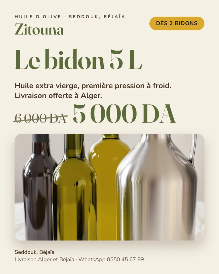 Post offre : bidon 5 L à 5 000 DA, livraison offerte à Alger