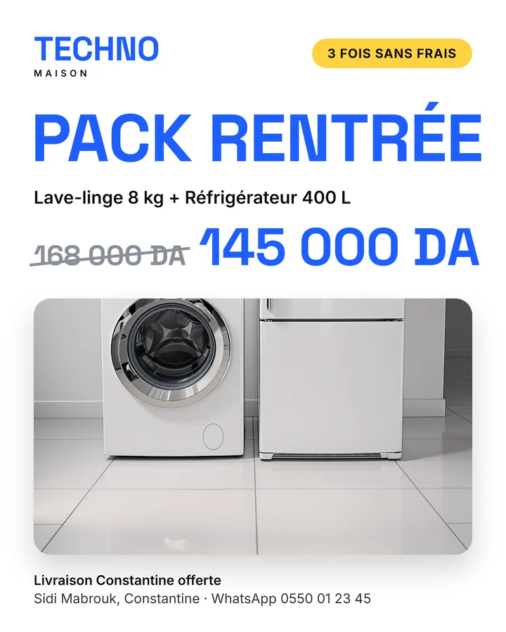 Post offre : pack lave-linge et réfrigérateur à 145 000 DA en 3 fois