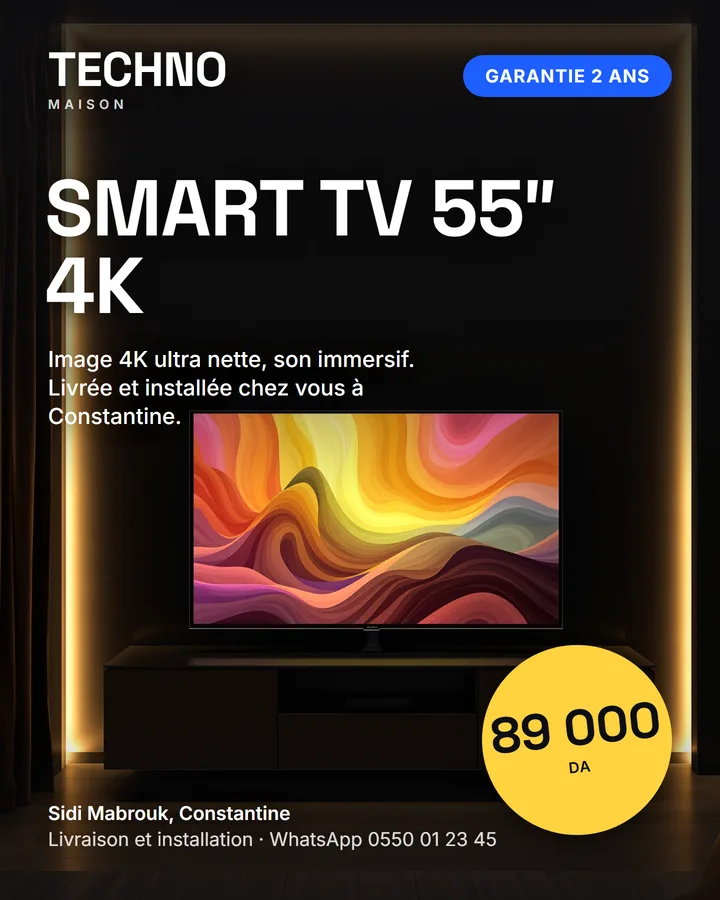 Post produit : Smart TV 55 pouces à 89 000 DA