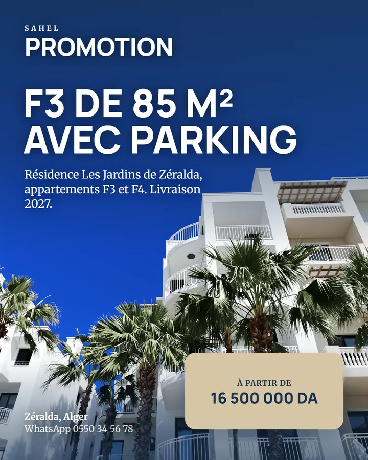 Post produit : appartement F3 de 85 m² à partir de 16 500 000 DA