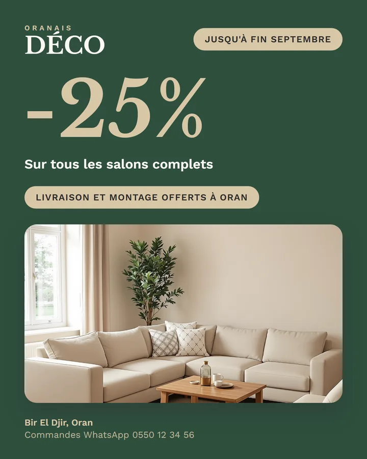 Post offre : salons complets -25 %, livraison et montage offerts