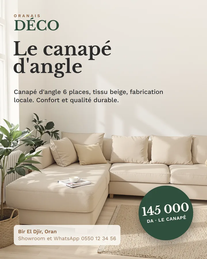 Post produit : canapé d'angle 6 places à 145 000 DA