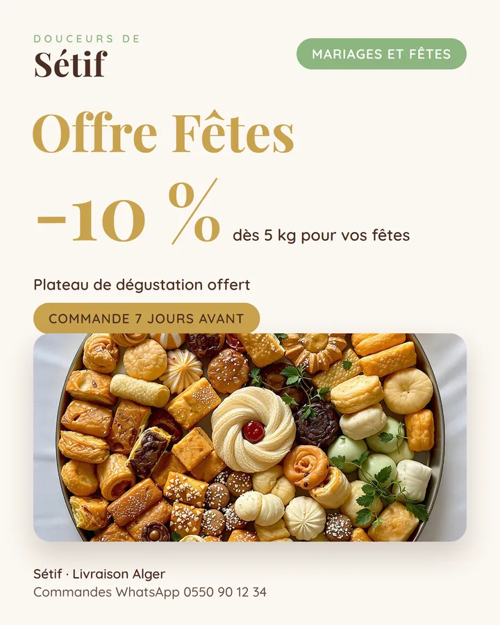 Post offre : commandes de mariage et fêtes, -10 % dès 5 kg