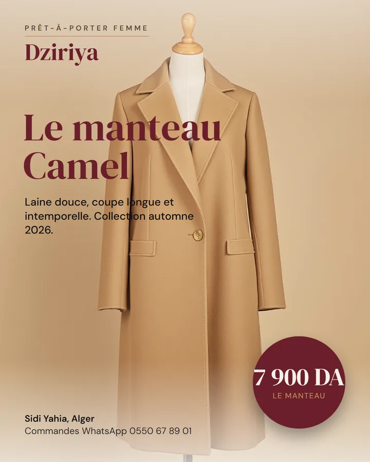 Post produit : manteau long camel à 7 900 DA