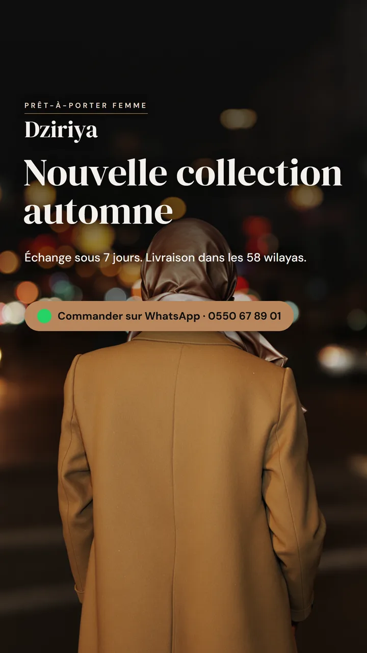 Story : nouvelle collection automne, commande sur WhatsApp