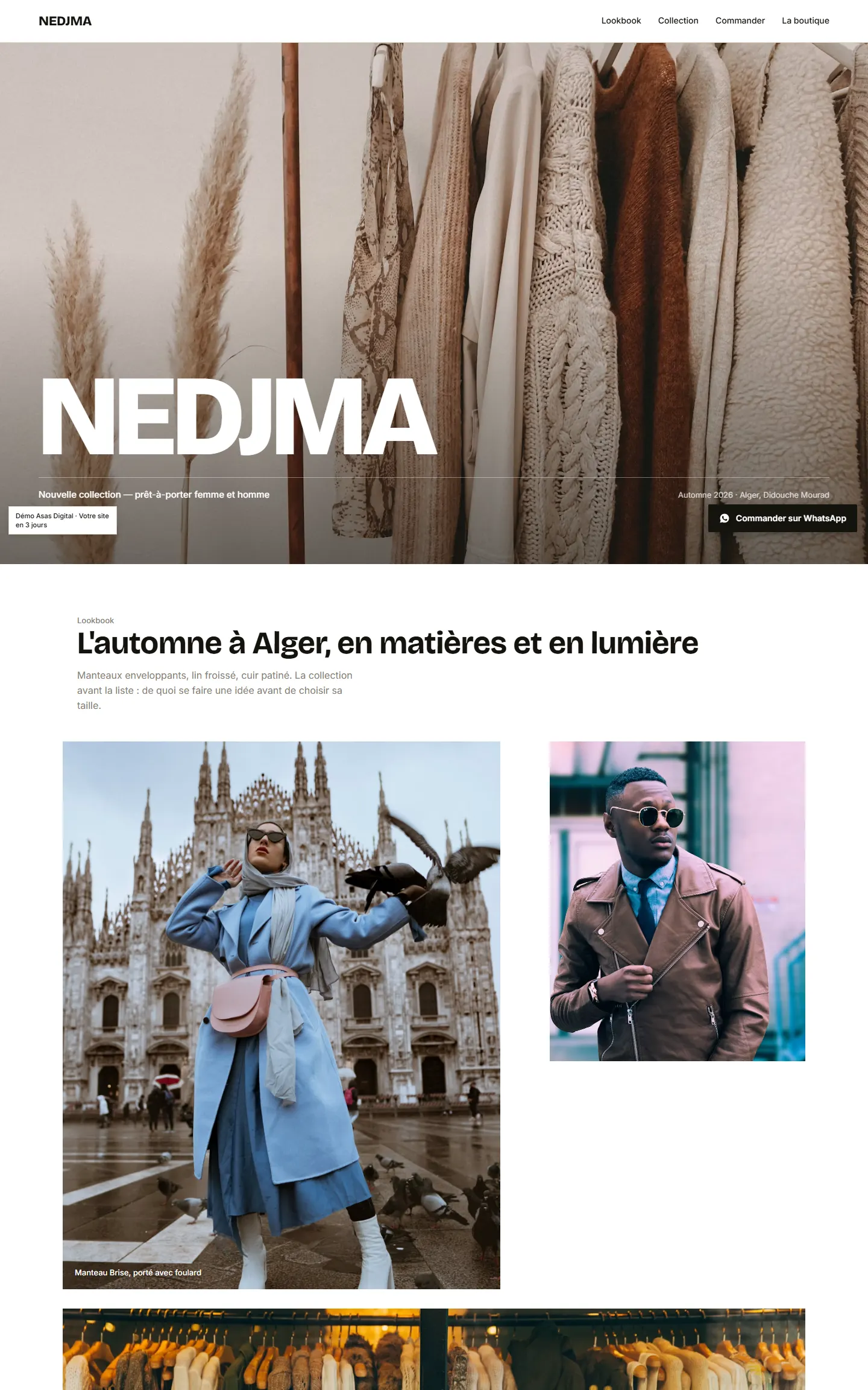 Aperçu du site de démonstration Nedjma, boutique de vêtements