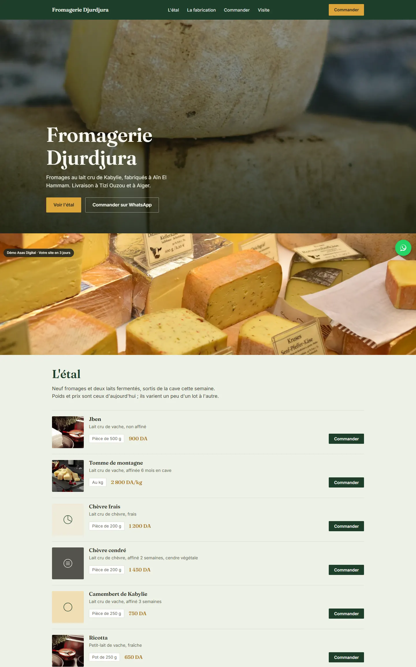 Aperçu du site de démonstration Fromagerie Djurdjura
