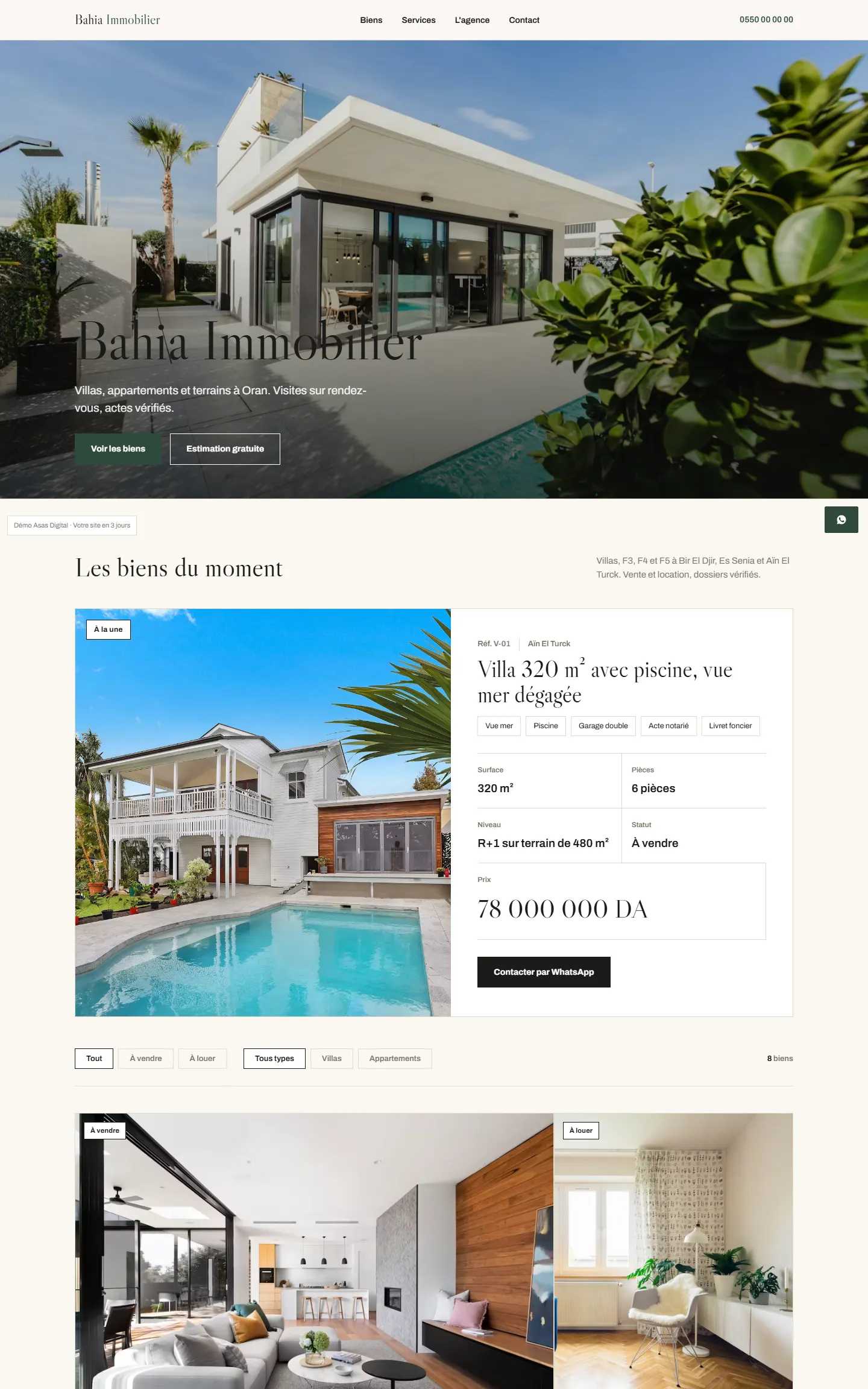 Aperçu du site de démonstration Bahia Immobilier