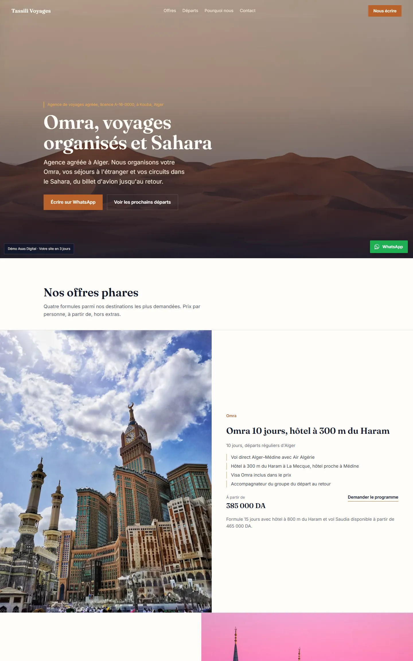 Aperçu du site de démonstration Tassili Voyages