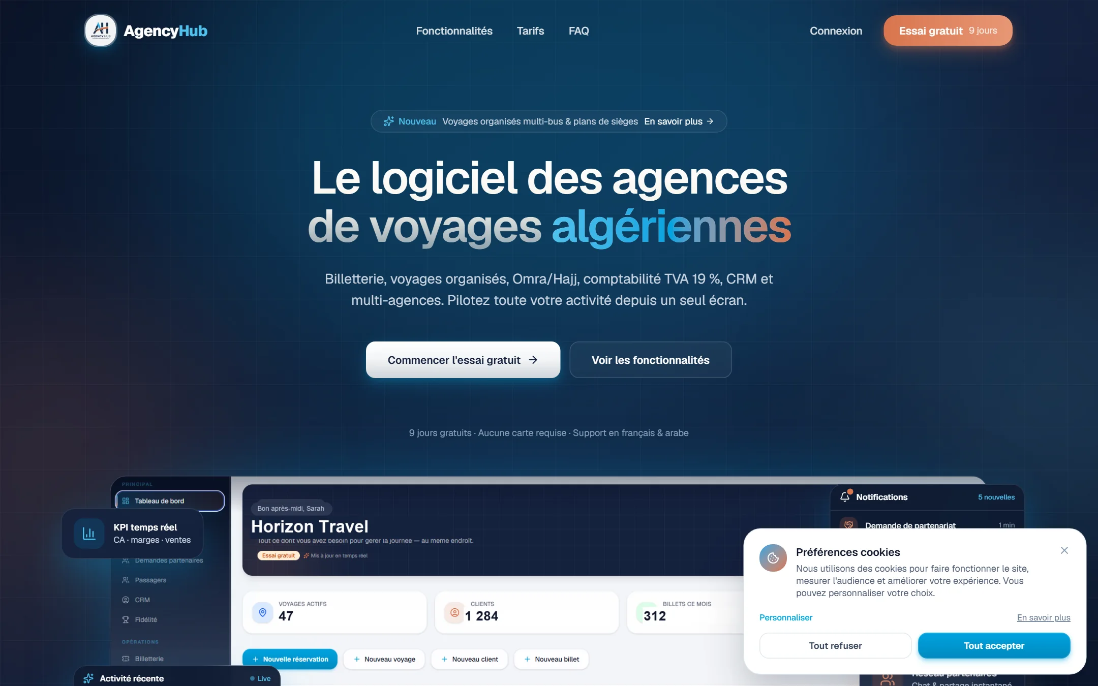Site AgencyHub sur ordinateur